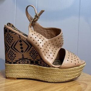 Jessica Simpson Tan Bedazzled Wedge High Heels Women’s 10